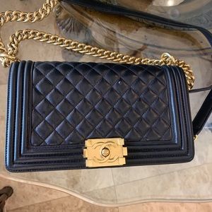 Chanel boy bag black and gold